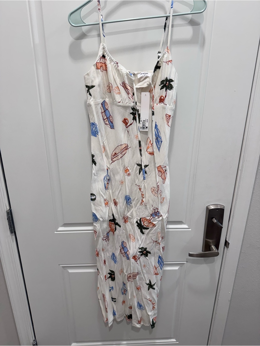 Workshop Republic Clothing White Midi Dress with Blue, Orange & Green Print